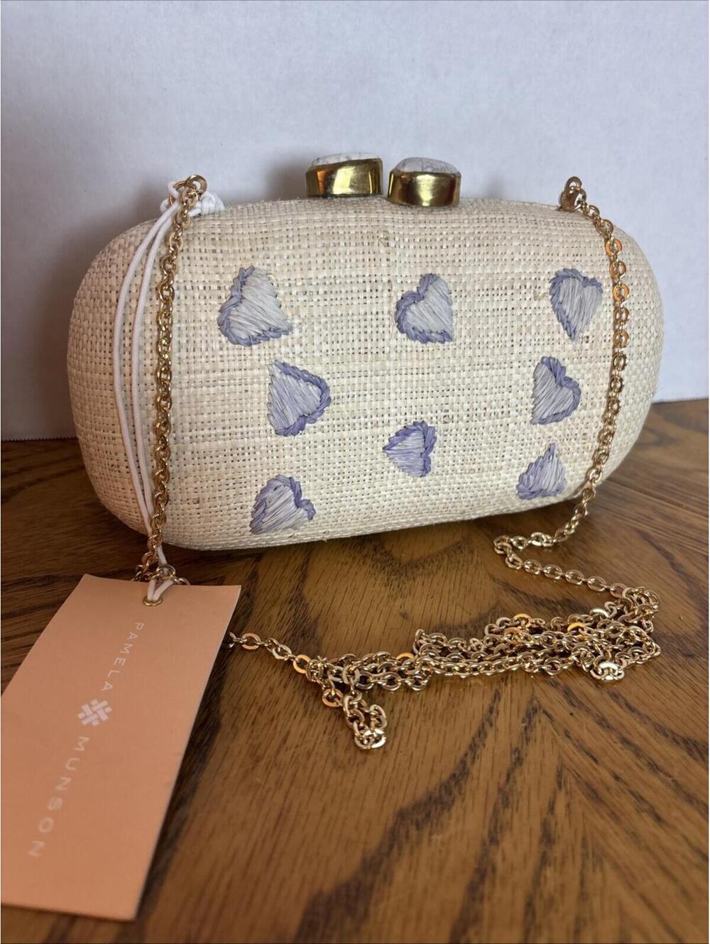 Pamela Munson Tree Hearts Rattan Clutch, $308 Retail, NWT, #B2